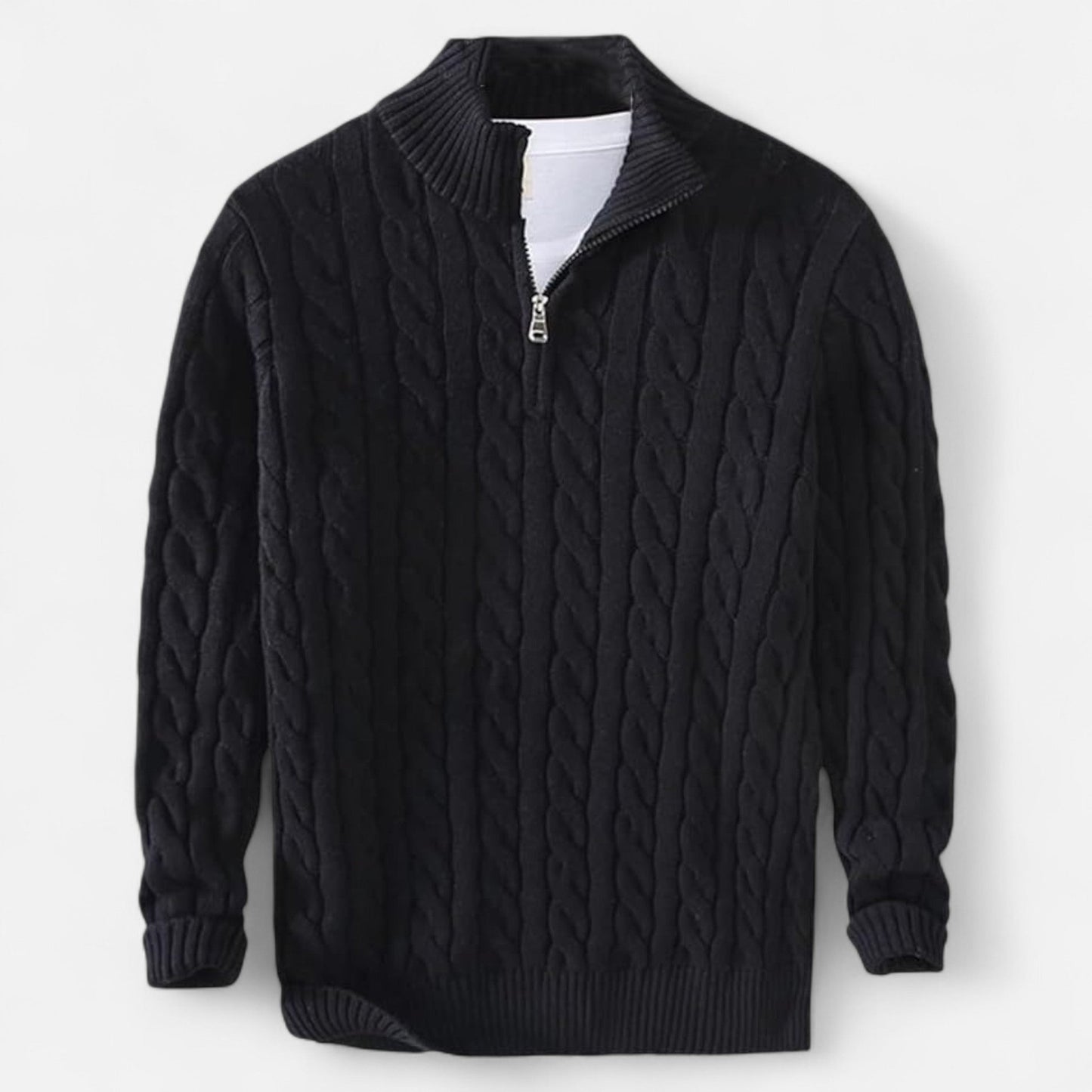 Herren Langarm Strickpullover mit Viertelreißverschluss | Warm