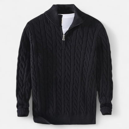 Herren Langarm Strickpullover mit Viertelreißverschluss | Warm