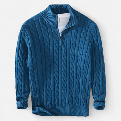 Herren Langarm Strickpullover mit Viertelreißverschluss | Warm