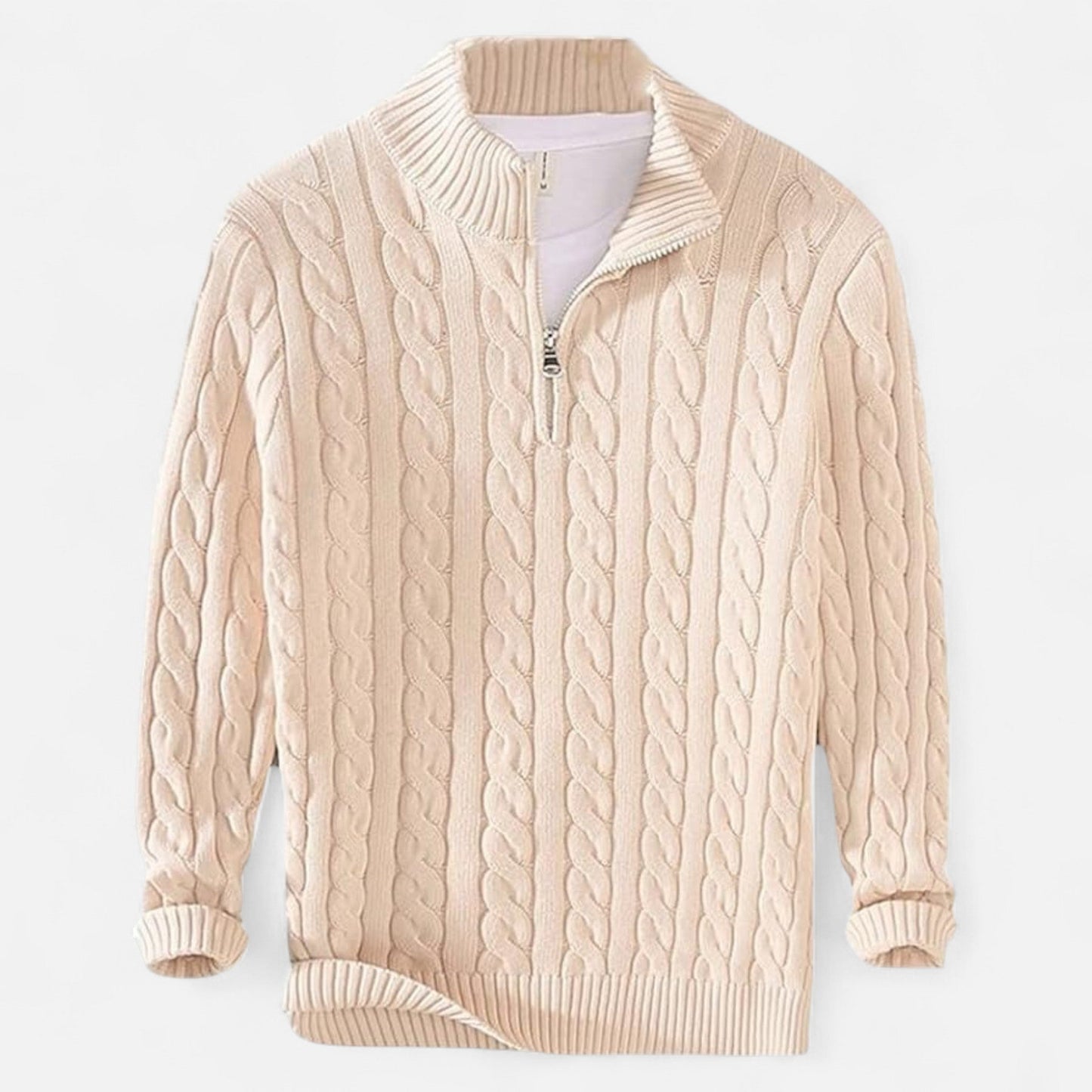 Herren Langarm Strickpullover mit Viertelreißverschluss | Warm