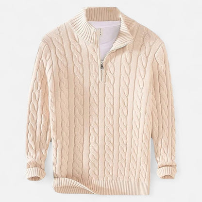 Herren Langarm Strickpullover mit Viertelreißverschluss | Warm