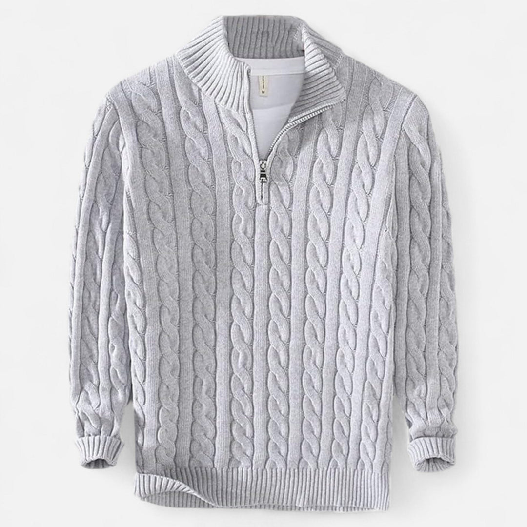 Herren Langarm Strickpullover mit Viertelreißverschluss | Warm
