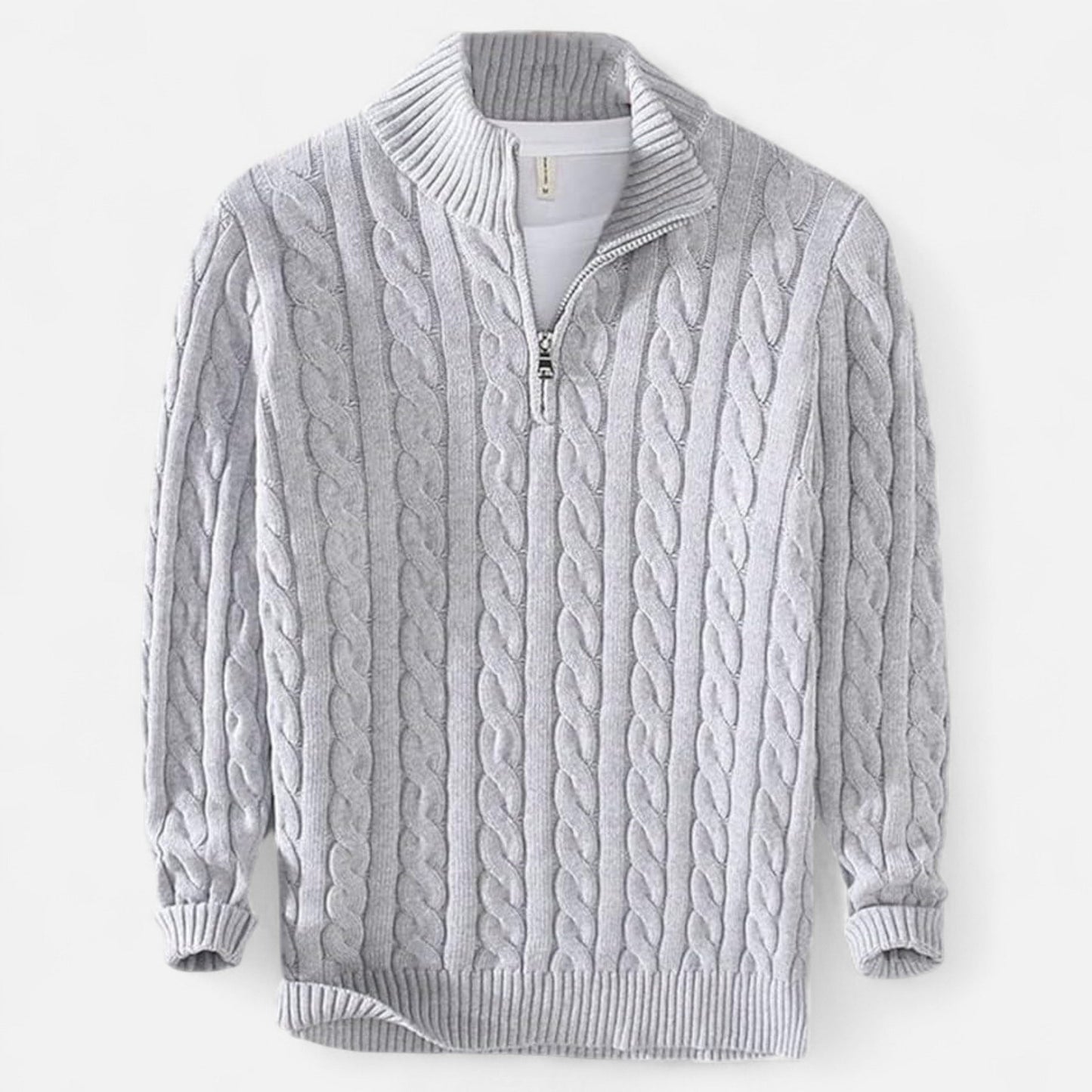 Herren Langarm Strickpullover mit Viertelreißverschluss | Warm