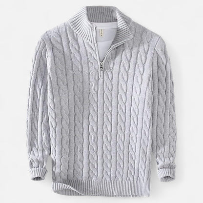 Herren Langarm Strickpullover mit Viertelreißverschluss | Warm