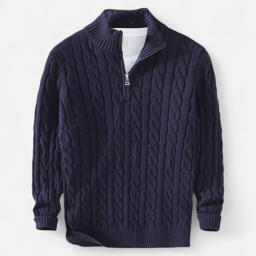 Herren Langarm Strickpullover mit Viertelreißverschluss | Warm