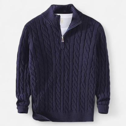 Herren Langarm Strickpullover mit Viertelreißverschluss | Warm