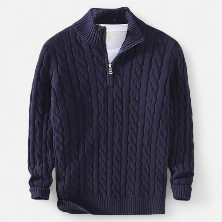 Herren Langarm Strickpullover mit Viertelreißverschluss | Warm