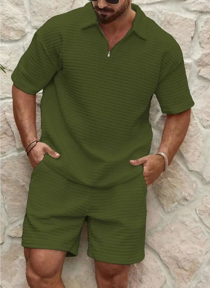 Herren Polo-Set mit Reißverschluss und Kragen & Shorts | Sommer