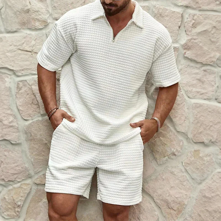 Herren Polo-Set mit Reißverschluss und Kragen & Shorts | Sommer