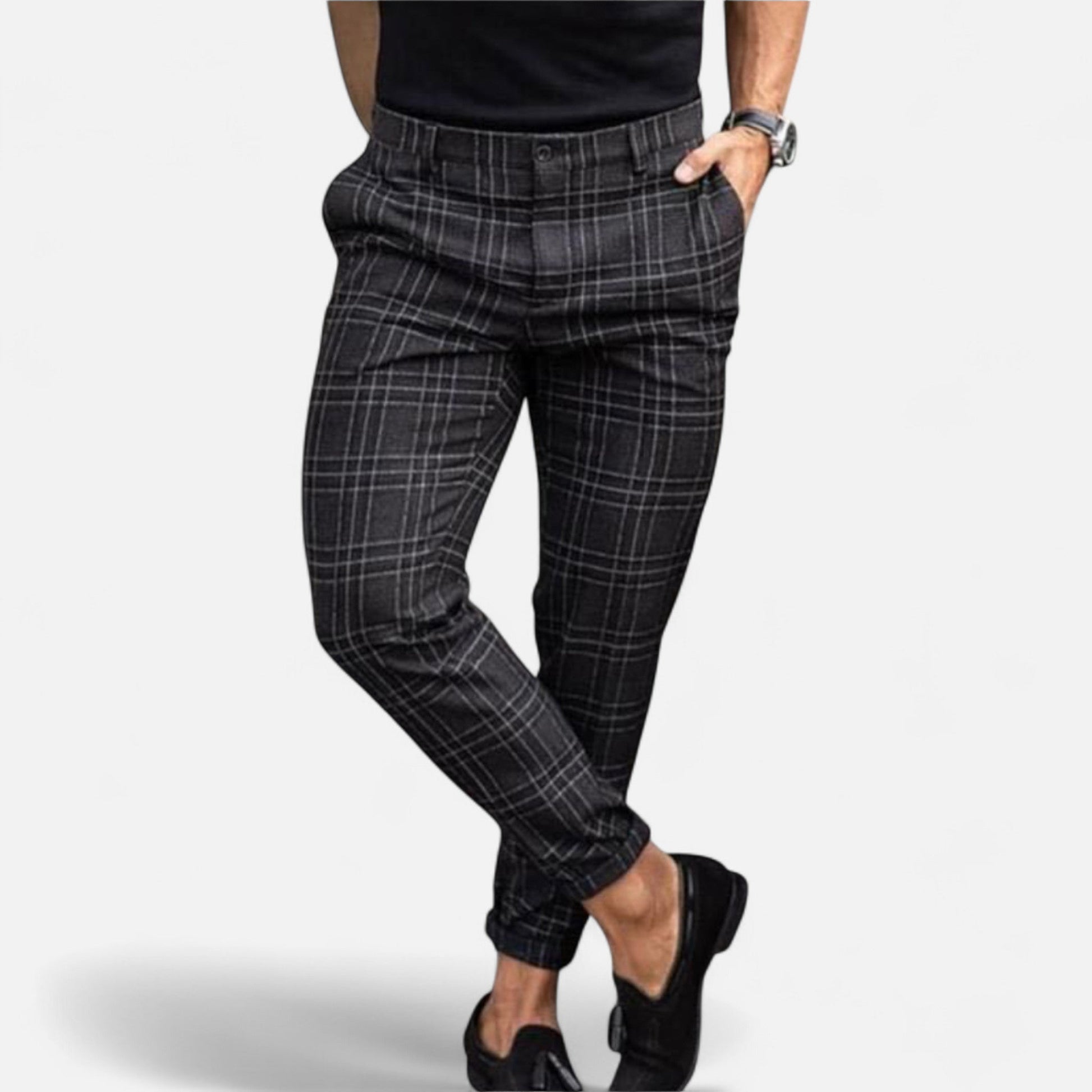 Herren Schmal Geschnitten Karierte Hose | Moderner Freizeitstil