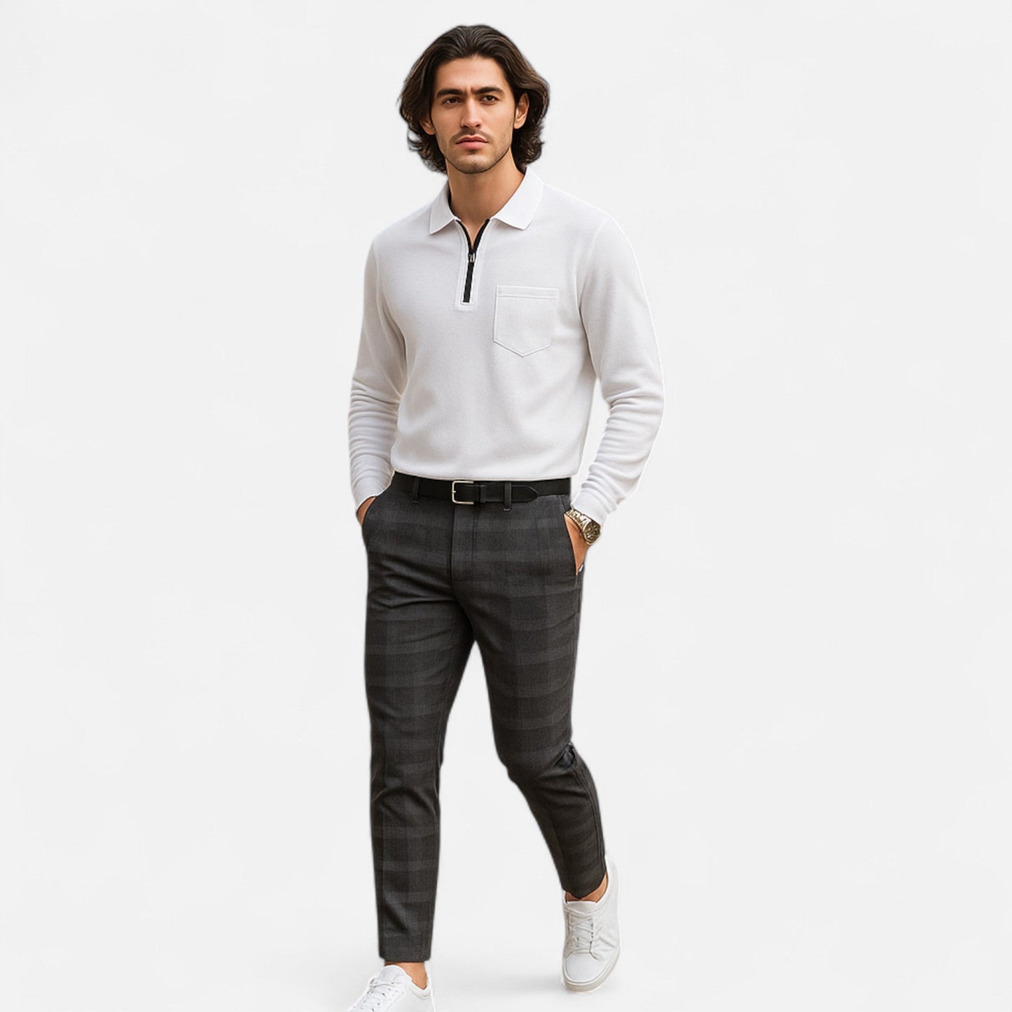 Herren Schmal Geschnitten Karierte Hose | Moderner Freizeitstil