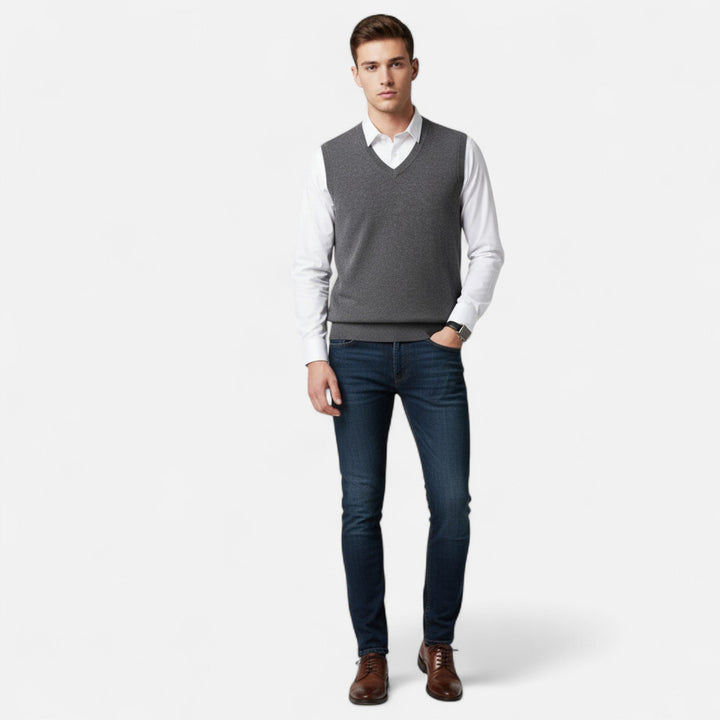 Herren V-Ausschnitt Ärmellose Strickpullover Weste | Lässig