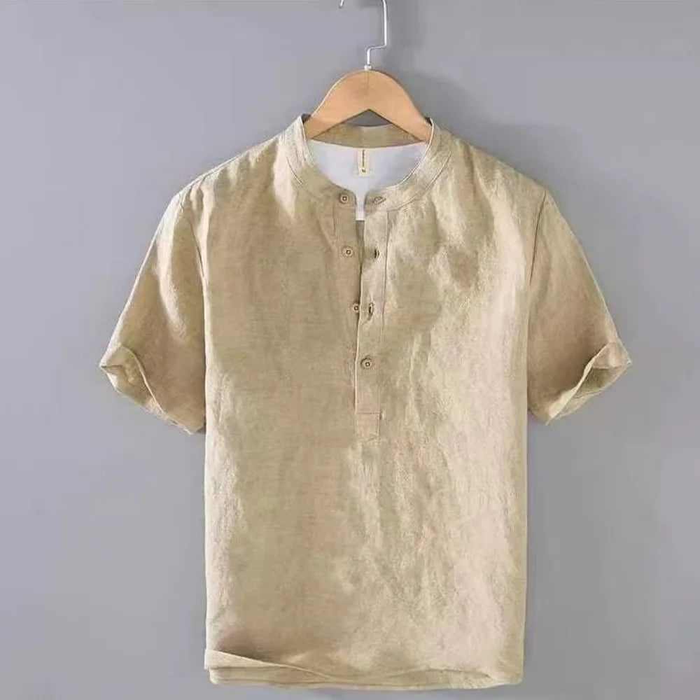 Men's Henley T-Shirt | Short Sleeves and V-Neck with Button Placket | Casual Travel Style