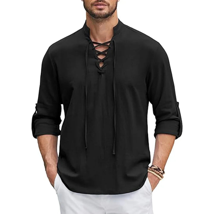 Herren Langarmshirt im Henley-Stil | Schnürkragen und Bequeme Passform | Moderner Freizeitlook