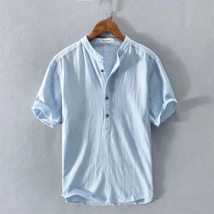 Men's Henley T-Shirt | Short Sleeves and V-Neck with Button Placket | Casual Travel Style
