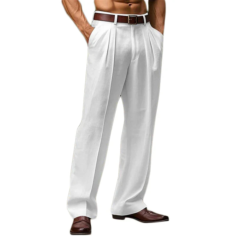 Herren Anzughose mit hoher Taille und Falten | Seitentaschen