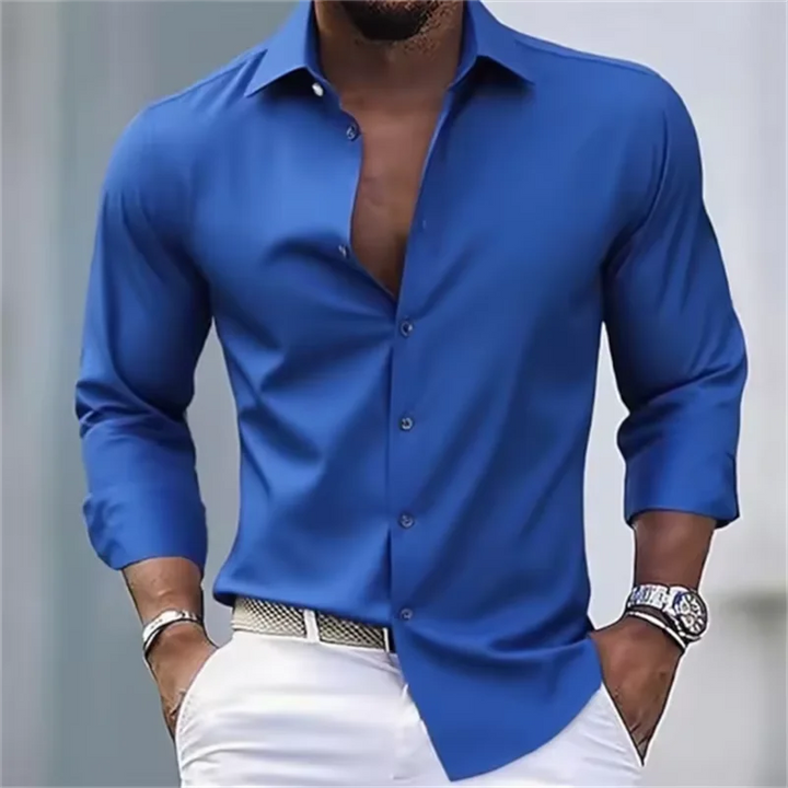 Herren Slim-Fit Hemd mit langen Ärmeln, Knöpfen und einfarbigem Design | Formell