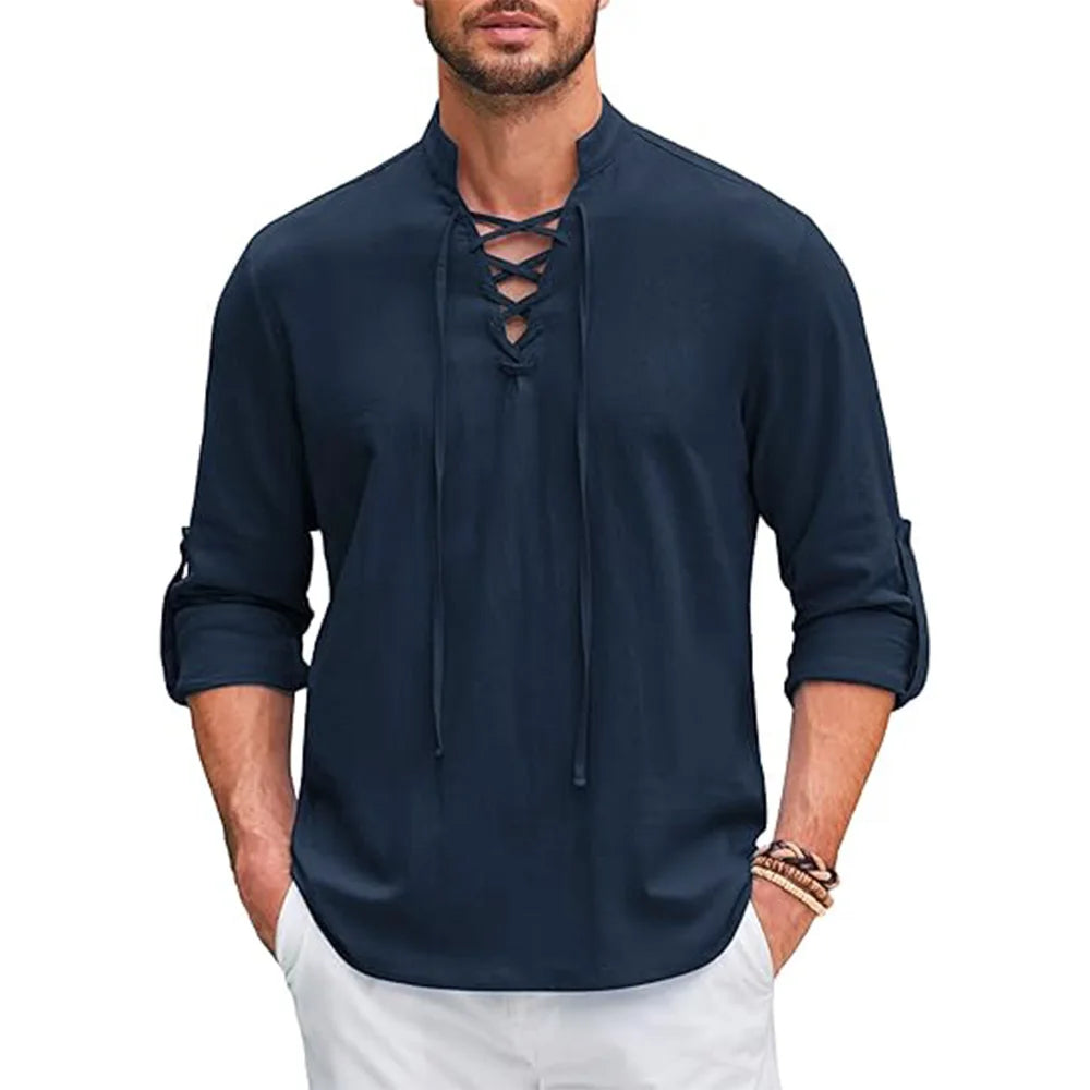 Herren Langarmshirt im Henley-Stil | Schnürkragen und Bequeme Passform | Moderner Freizeitlook
