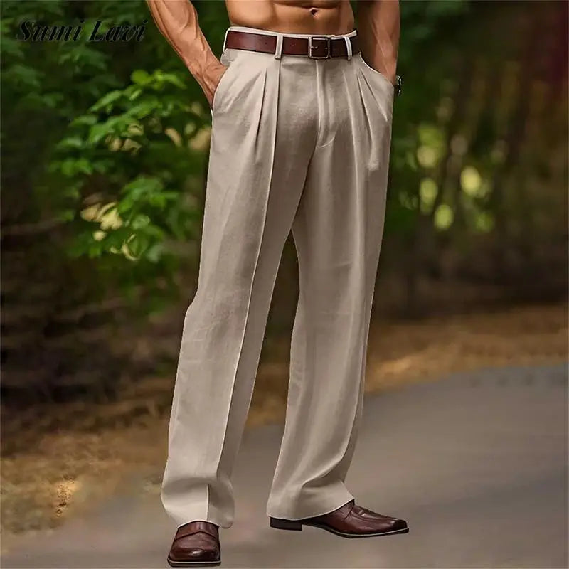 Herren Anzughose mit hoher Taille und Falten | Seitentaschen