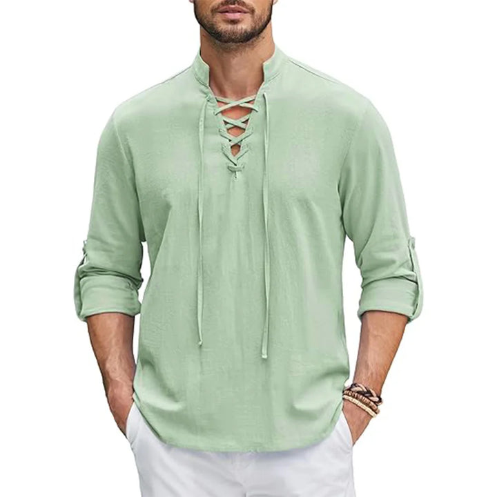 Herren Langarmshirt im Henley-Stil | Schnürkragen und Bequeme Passform | Moderner Freizeitlook