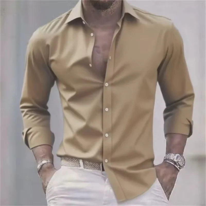 Herren Slim-Fit Hemd mit langen Ärmeln, Knöpfen und einfarbigem Design | Formell
