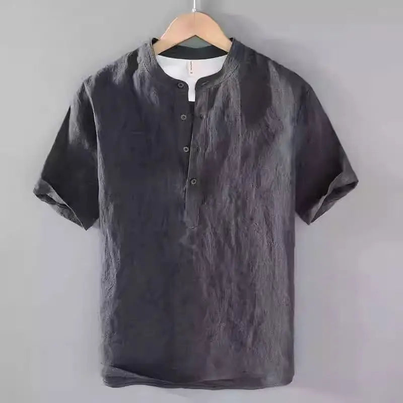 Men's Henley T-Shirt | Short Sleeves and V-Neck with Button Placket | Casual Travel Style