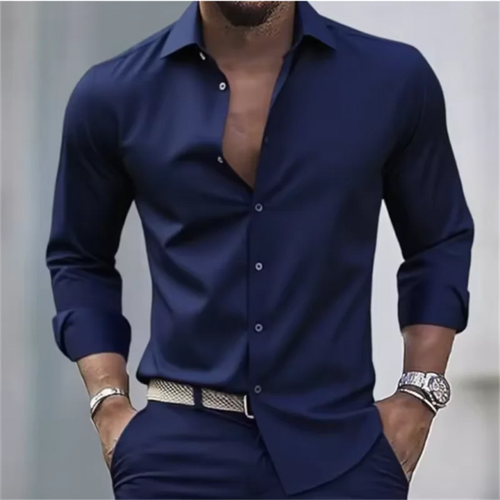 Herren Slim-Fit Hemd mit langen Ärmeln, Knöpfen und einfarbigem Design | Formell