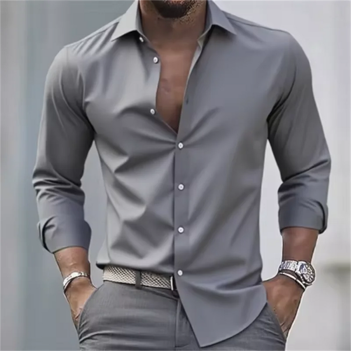 Herren Slim-Fit Hemd mit langen Ärmeln, Knöpfen und einfarbigem Design | Formell