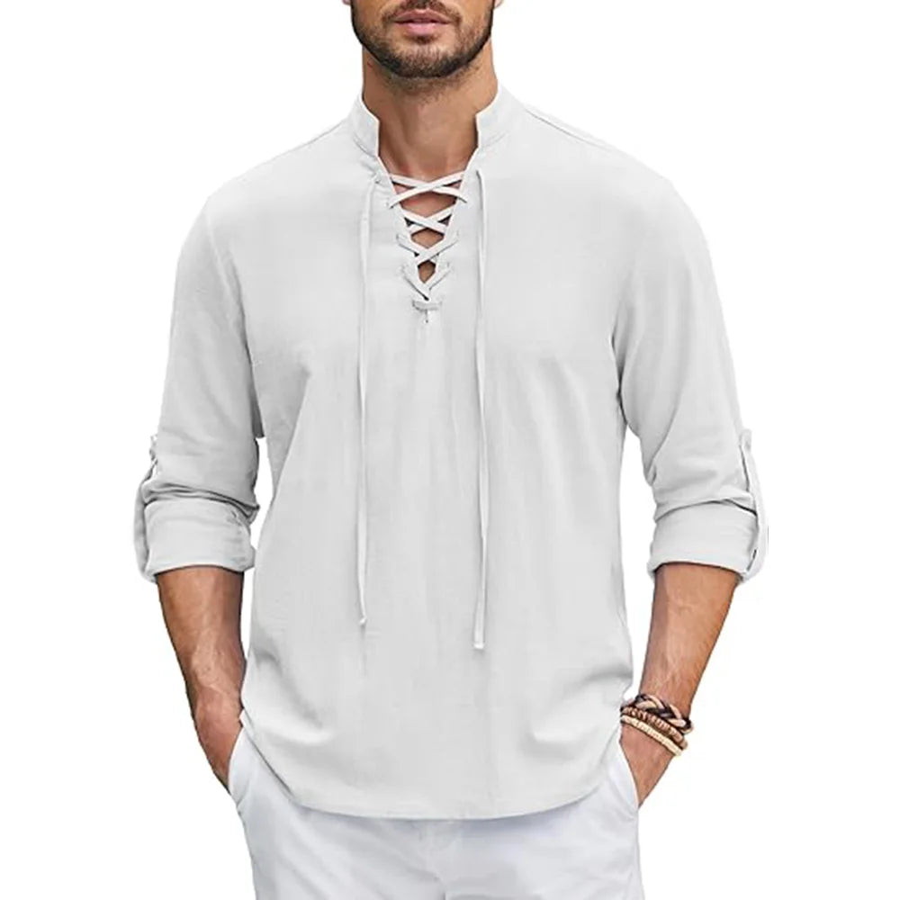 Herren Langarmshirt im Henley-Stil | Schnürkragen und Bequeme Passform | Moderner Freizeitlook