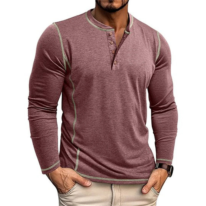 Herren Henley Shirt Langarm Knöpfe Ausschnitt Kontrastnähte Hemd | Alltag