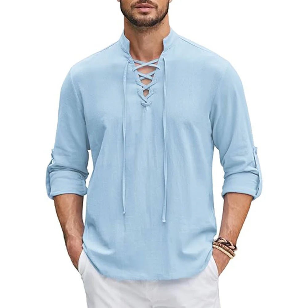 Herren Langarmshirt im Henley-Stil | Schnürkragen und Bequeme Passform | Moderner Freizeitlook