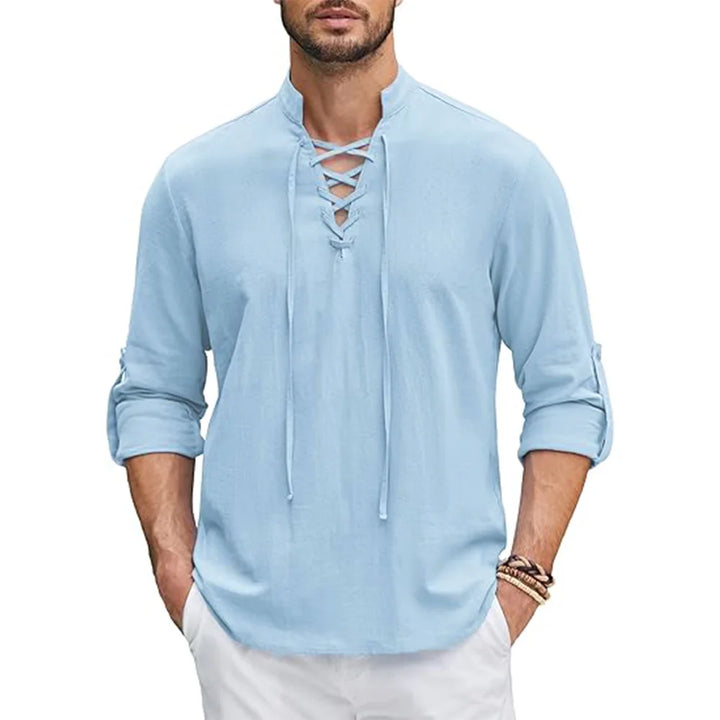 Herren Langarmshirt im Henley-Stil | Schnürkragen und Bequeme Passform | Moderner Freizeitlook