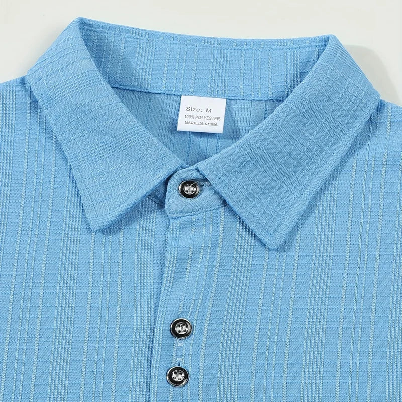 Men's Polo Shirt with Textured Pattern | Short Sleeves and Button Placket | Stylish Casual Look