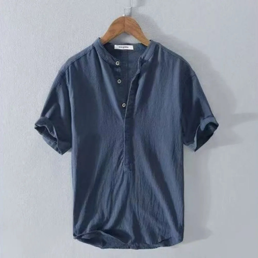 Men's Henley T-Shirt | Short Sleeves and V-Neck with Button Placket | Casual Travel Style
