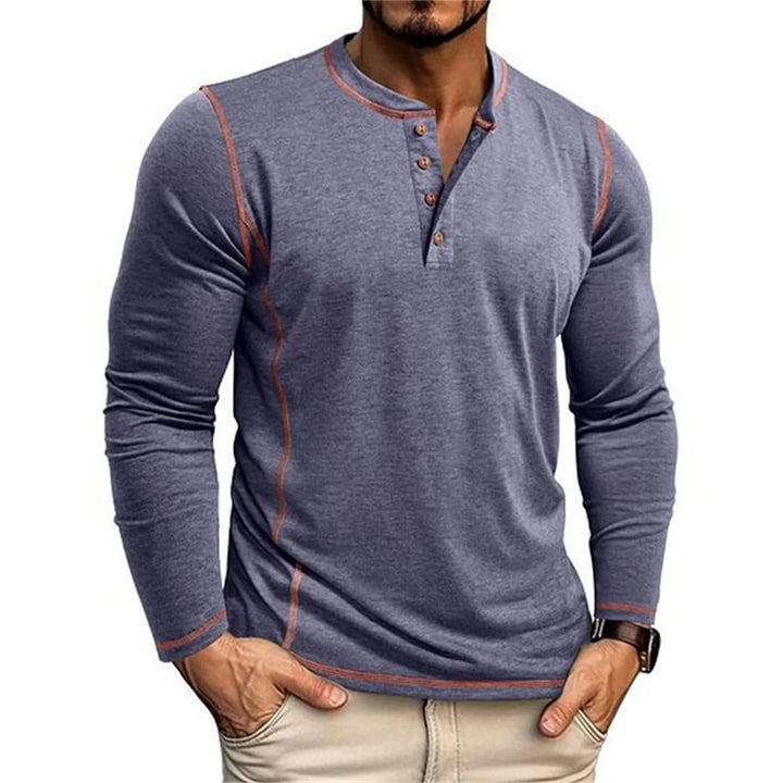 Herren Henley Shirt Langarm Knöpfe Ausschnitt Kontrastnähte Hemd | Alltag