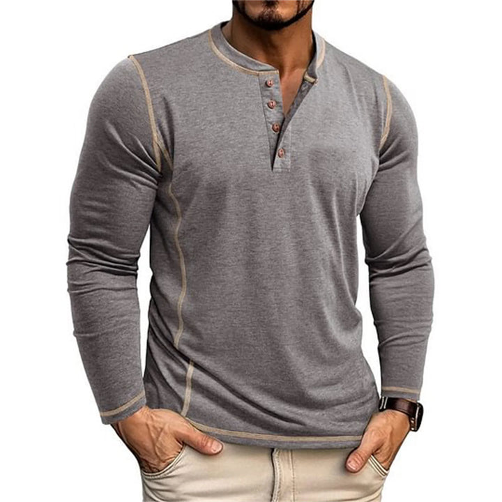 Herren Henley Shirt Langarm Knöpfe Ausschnitt Kontrastnähte Hemd | Alltag