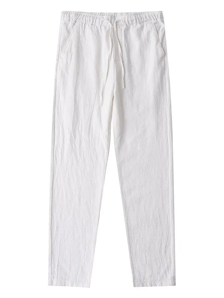 Casual Cotton Linen Chino Pants Men Wide Leg Lightweight Baggy Cotton Sweatpants Male Sport Jogger Straight Work Trousers