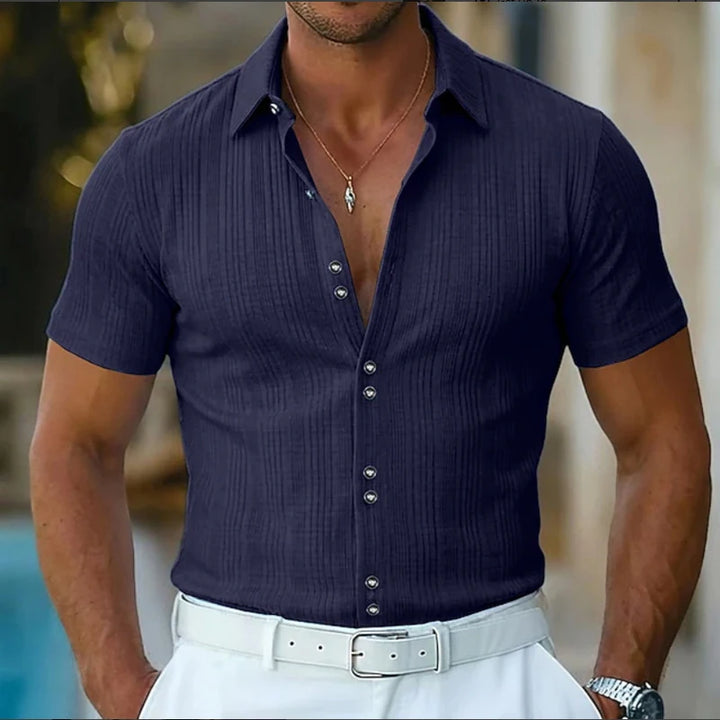 Men's Polo Shirt with Textured Pattern | Short Sleeves and Button Placket | Stylish Casual Look