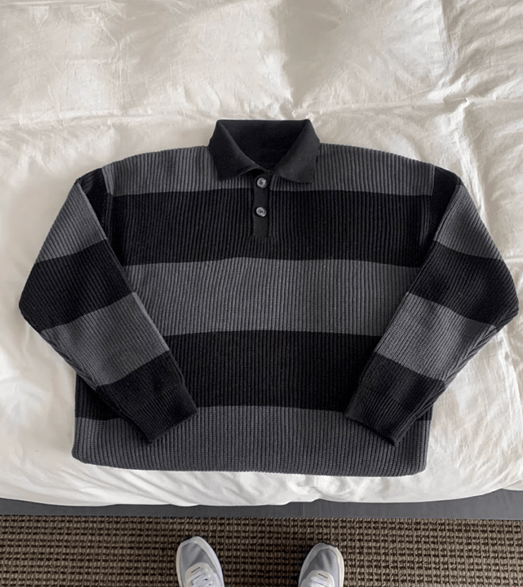 Striped Knit Shirt with Button Placket – Comfort & Elegance