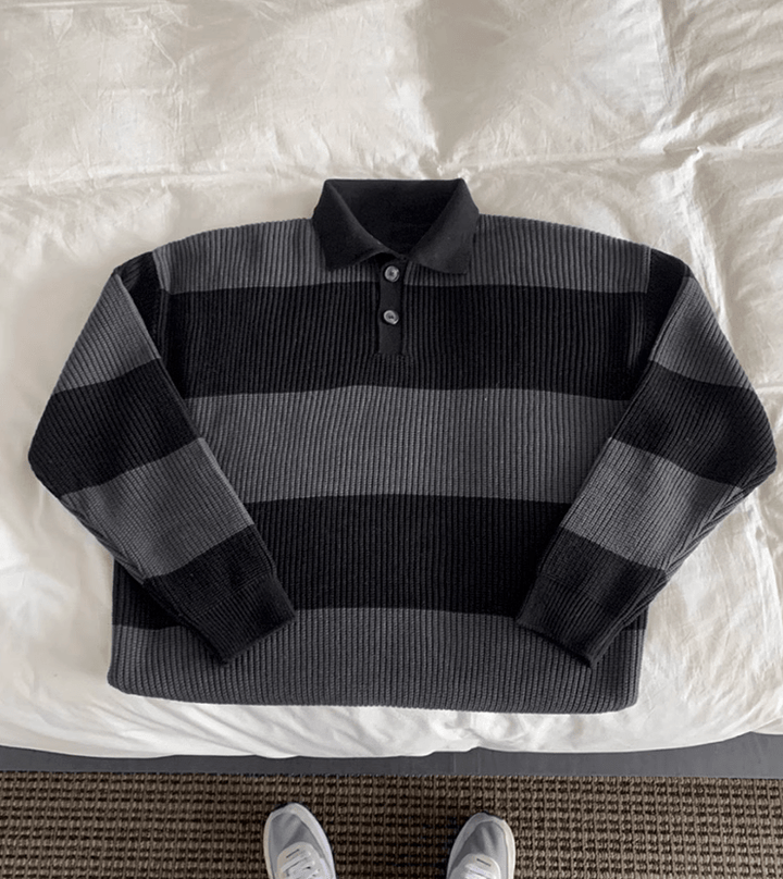 Striped Knit Shirt with Button Placket – Comfort & Elegance