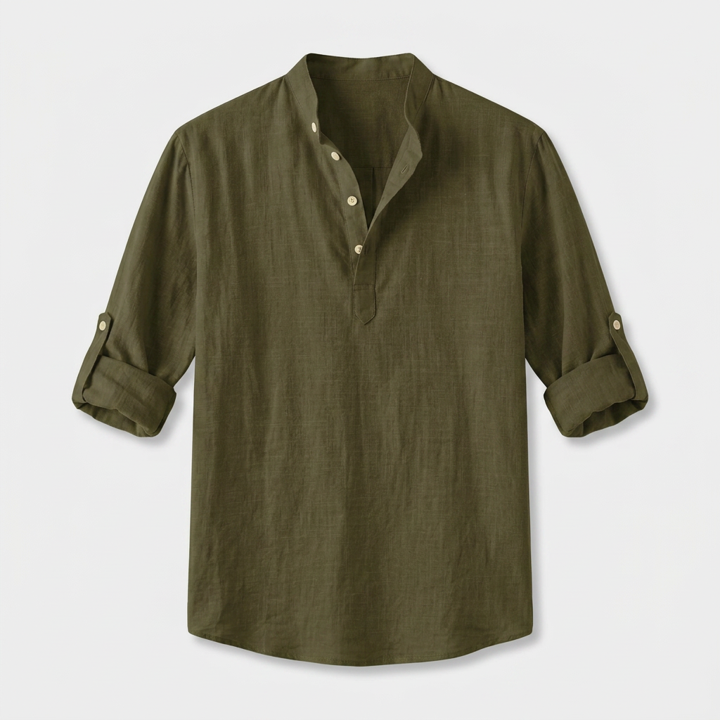 Herren Shirt mit Stehkragen | Langarmshirt mit Geradem Schnitt | Strukturierter Look | Entspannter Freizeitstil