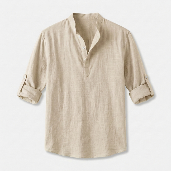 Herren Shirt mit Stehkragen | Langarmshirt mit Geradem Schnitt | Strukturierter Look | Entspannter Freizeitstil