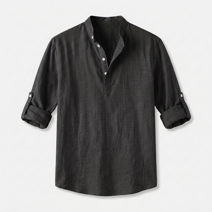 Herren Shirt mit Stehkragen | Langarmshirt mit Geradem Schnitt | Strukturierter Look | Entspannter Freizeitstil