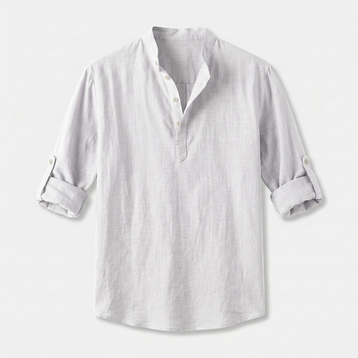 Herren Shirt mit Stehkragen | Langarmshirt mit Geradem Schnitt | Strukturierter Look | Entspannter Freizeitstil