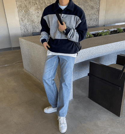 Kontrast Polo-Strickpullover – Klassik trifft Moderne